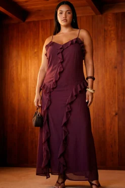 Robe Longue Grande Taille En Mousseline À Volants Et Bretelles Fines