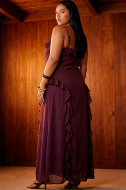 Robe Longue Grande Taille En Mousseline À Volants Et Bretelles Fines