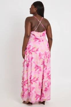 Robe Longue Grande Taille En Mousseline À Volants Et Imprimé Fleuri