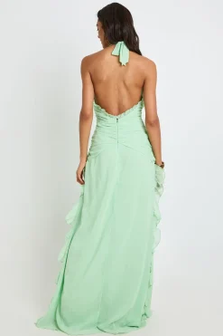 Robe Longue Grande Taille En Mousseline À Col Licou Avec Détails De Volants