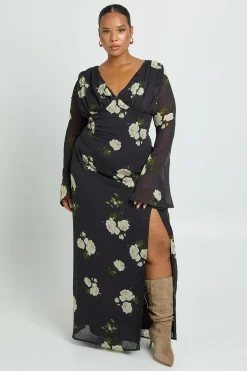 Robe Longue Grande Taille En Mousseline À Décolleté Plongeant Et Motif Floral