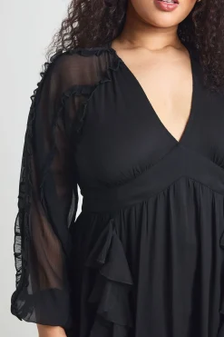 Robe Longue Grande Taille En Mousseline À Manches Longues Et Volants