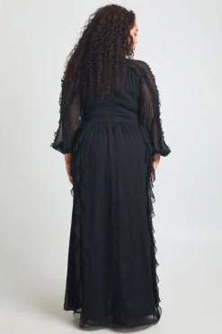 Robe Longue Grande Taille En Mousseline À Manches Longues Et Volants