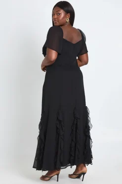 Robe Longue Grande Taille En Mousseline À Manches Bouffantes Et Volants