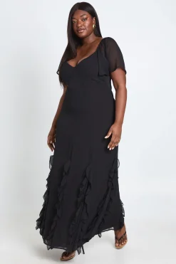 Robe Longue Grande Taille En Mousseline À Manches Bouffantes Et Volants