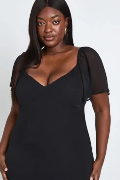 Robe Longue Grande Taille En Mousseline À Manches Bouffantes Et Volants