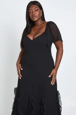Robe Longue Grande Taille En Mousseline À Manches Bouffantes Et Volants
