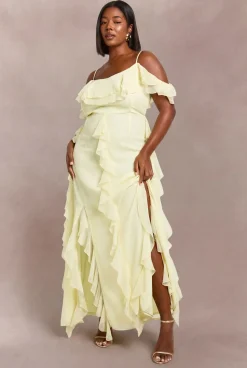 Robe Longue Grande Taille En Mousseline À Volants Et Épaules Dénudées