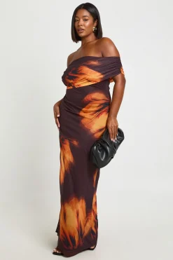 Robe Longue Grande Taille En Mesh Fleuri Asymétrique