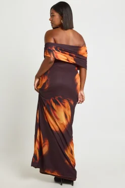 Robe Longue Grande Taille En Mesh Fleuri Asymétrique