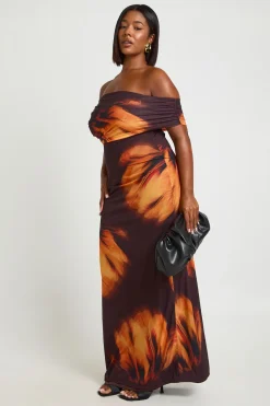 Robe Longue Grande Taille En Mesh Fleuri Asymétrique