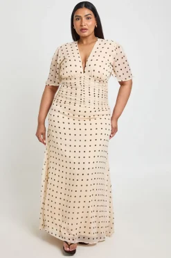 Robe Longue Grande Taille En Mousseline À Pois Avec Taille Froncée