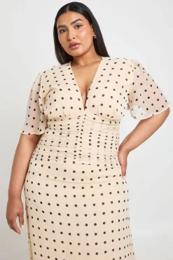 Robe Longue Grande Taille En Mousseline À Pois Avec Taille Froncée