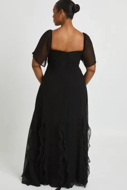 boohoo Robe Longue Grande Taille En Mousseline À Manches Bouffantes Et Volants<Femme Toutes Les Robes|Robes Longues