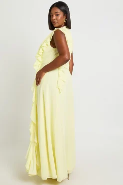 Robe Longue Grande Taille En Mousseline Col Montant Avec Détail Volant