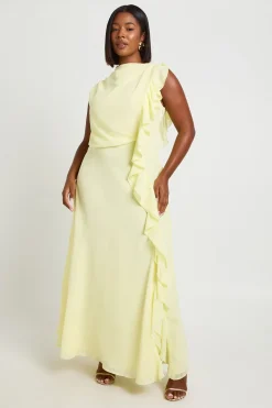 Robe Longue Grande Taille En Mousseline Col Montant Avec Détail Volant