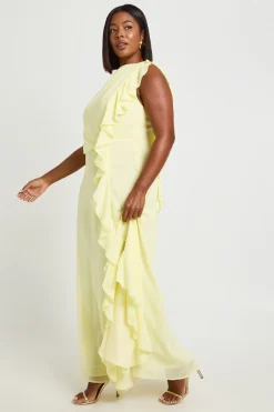 Robe Longue Grande Taille En Mousseline Col Montant Avec Détail Volant