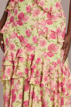 Robe Longue Grande Taille En Mousseline Dobby Fleurie À Volants