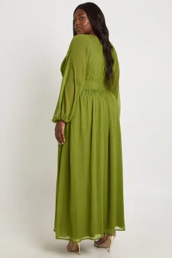 boohoo Robe Longue Grande Taille En Mousseline À Manches Bouffantes Froncées<Femme Robes Patineuses|Robes À Manches Longues