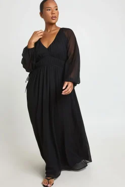 boohoo Robe Longue Grande Taille En Mousseline À Manches Bouffantes Froncées<Femme Robes Patineuses|Robes À Manches Longues