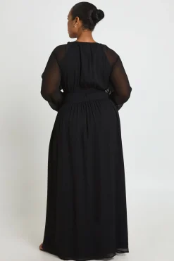 boohoo Robe Longue Grande Taille En Mousseline À Manches Bouffantes Froncées<Femme Robes Patineuses|Robes À Manches Longues