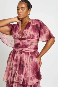 Robe Longue Grande Taille En Mousseline À Superpositions Et Décolleté Plongeant