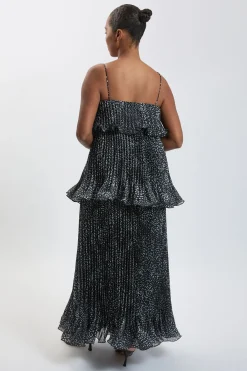 KarenMillen Robe Longue Grande Taille En Organdi Slub Plissé À Imprimé Pois Et Volants Étagés<Femme Robes|Robe Invitée Mariage