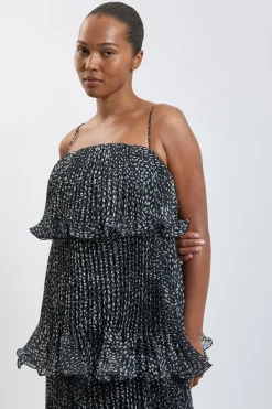KarenMillen Robe Longue Grande Taille En Organdi Slub Plissé À Imprimé Pois Et Volants Étagés<Femme Robes|Robe Invitée Mariage