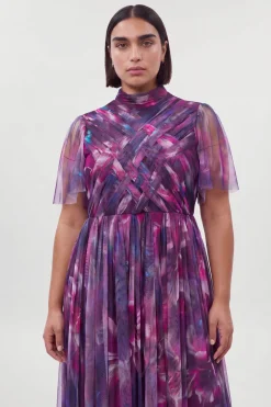 Robe Longue Grande Taille En Tulle À Détails Croisés Et Imprimé Floral Estompé