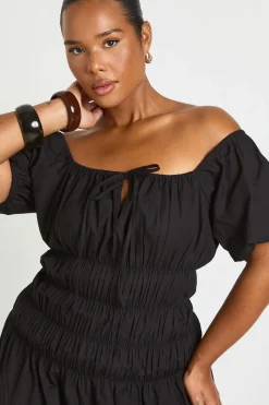 Robe Longue Grande Taille À Manches Bouffantes Et Fronces