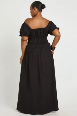 Robe Longue Grande Taille À Manches Bouffantes Et Fronces