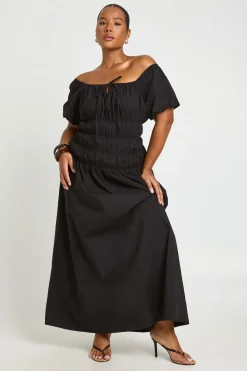 Robe Longue Grande Taille À Manches Bouffantes Et Fronces