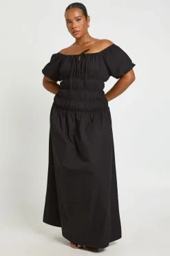 Robe Longue Grande Taille À Manches Bouffantes Et Fronces