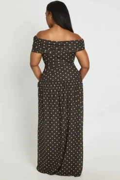Robe Longue Grande Taille À Pois Avec Taille Basse Froncée