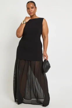 Robe Longue Grande Taille Sans Manches Avec Ourlet Transparent