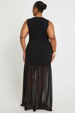 Robe Longue Grande Taille Sans Manches Avec Ourlet Transparent