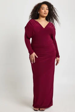 Robe Longue Grande Taille Slinky à Décolleté Plongeant et Détails Froncés