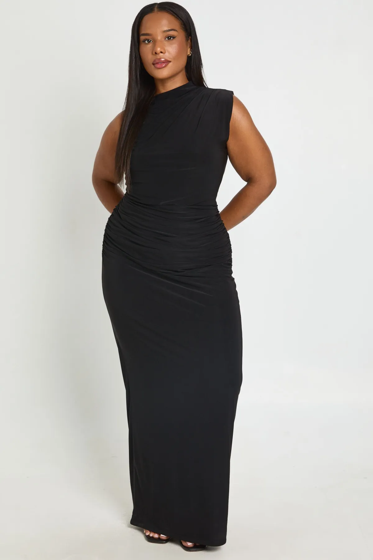 boohoo Robe Longue Grande Taille À Taille Froncée Toucher Doux<Femme Robes De Soirée|Toutes Les Robes