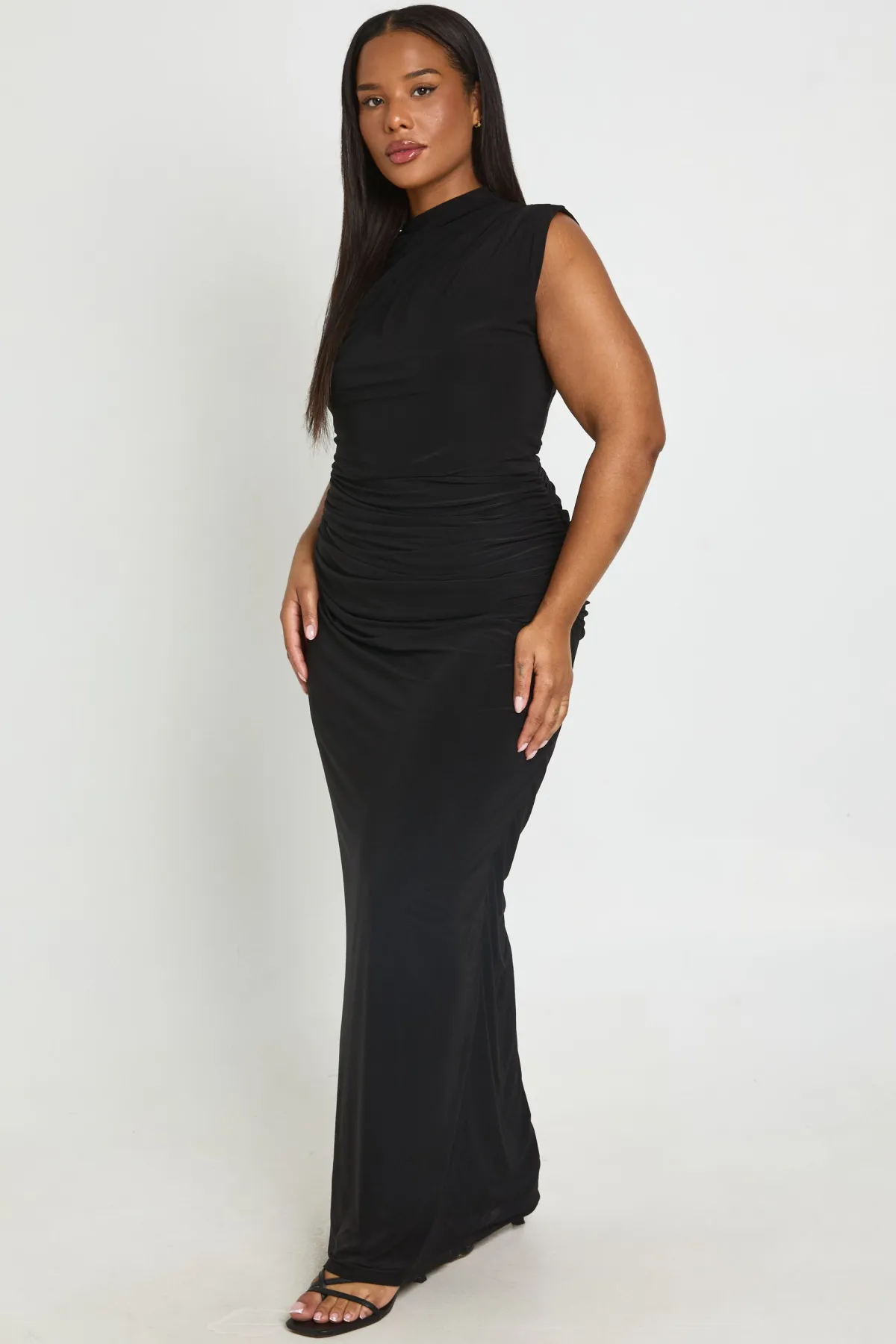 boohoo Robe Longue Grande Taille À Taille Froncée Toucher Doux<Femme Robes De Soirée|Toutes Les Robes