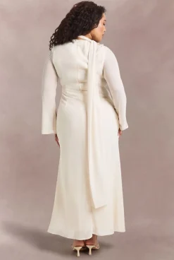boohoo Robe Longue Grande Taille À Volant Frontal Et Détail Foulard<Femme Robes Moulantes|Robes À Manches Longues