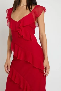 Robe Longue Haute En Mousseline À Volants Balayant Le Sol