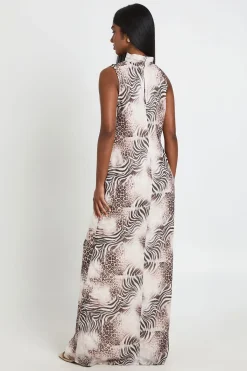boohoo Robe Longue À Imprimé Animal Tonal Avec Détail Foulard<Femme Robes|Robes Longues