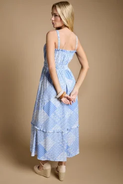 Robe Longue Imprimée À Bretelles Avec Détail Volant Noué Et Ourlet Étagé
