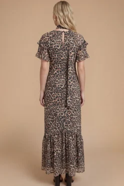 Robe Longue Imprimée Dp Luxe À Double Volant Aux Manches Avec Détail Nœud
