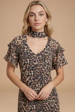 Robe Longue Imprimée Dp Luxe À Double Volant Aux Manches Avec Détail Nœud