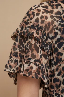 Robe Longue Imprimée Dp Luxe À Double Volant Aux Manches Avec Détail Nœud