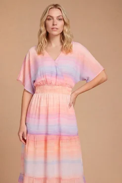 Robe Longue Imprimée Dp Luxe À Manches Ange Et Ourlet À Volants