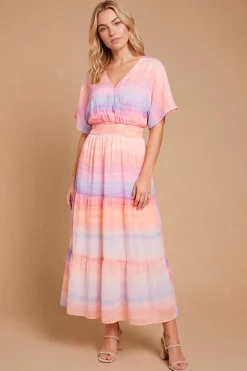 Robe Longue Imprimée Dp Luxe À Manches Ange Et Ourlet À Volants