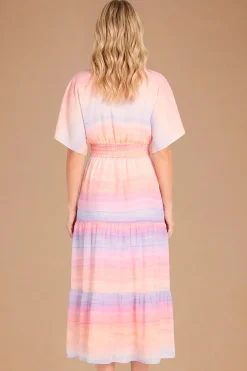 Robe Longue Imprimée Dp Luxe À Manches Ange Et Ourlet À Volants