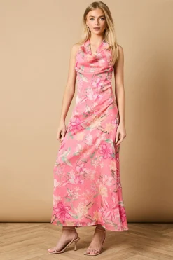 Robe Longue Imprimée en Mesh Dobby à Col Licou